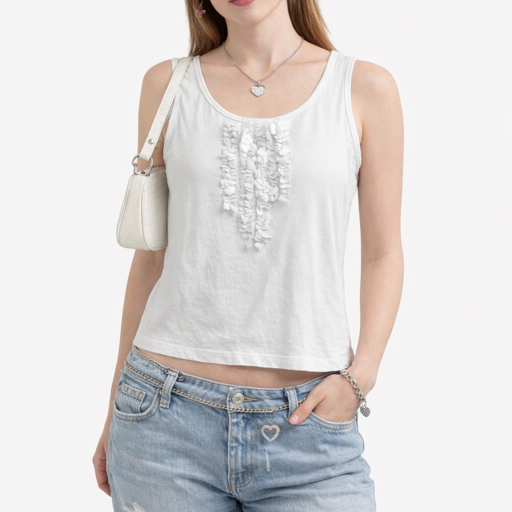 Style & Co White Floral Appliqué Y2K Sleeveless Tank Top Womens XL